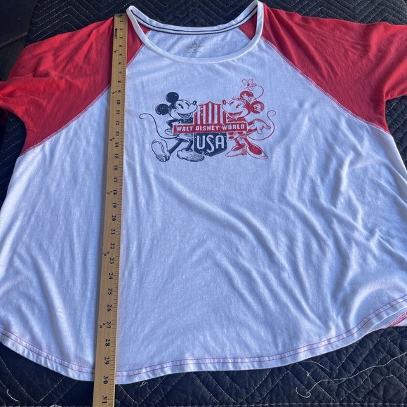 Disney Shirt Womens Plus Size 3X Raglan Burnout Patriotic Mickey Minnie USA - Picture 10 of 11
